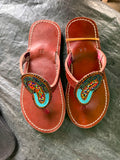 Wing Beaded Leather Thong Sandals