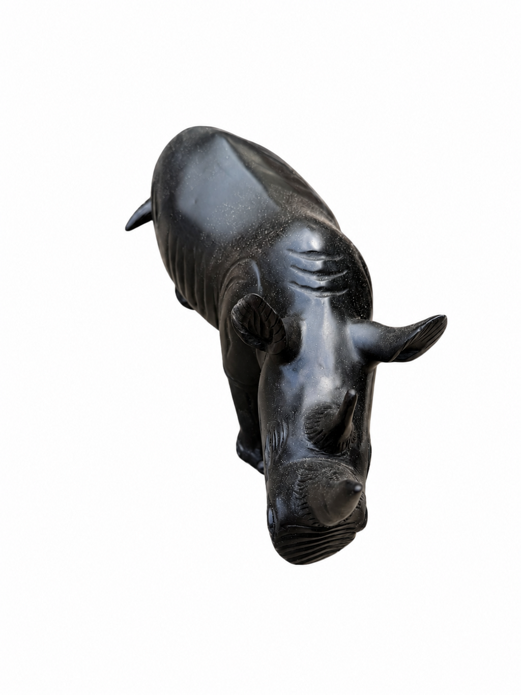 Carved Ebony Two-Horn Rhino Sculpture