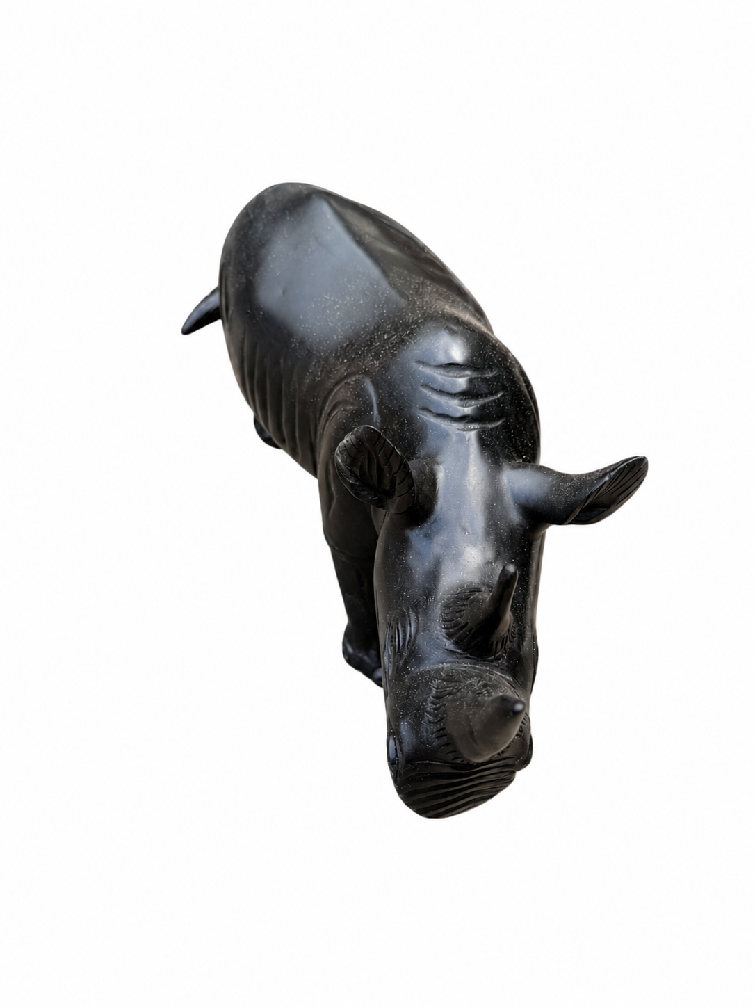 Carved Ebony Two-Horn Rhino Sculpture