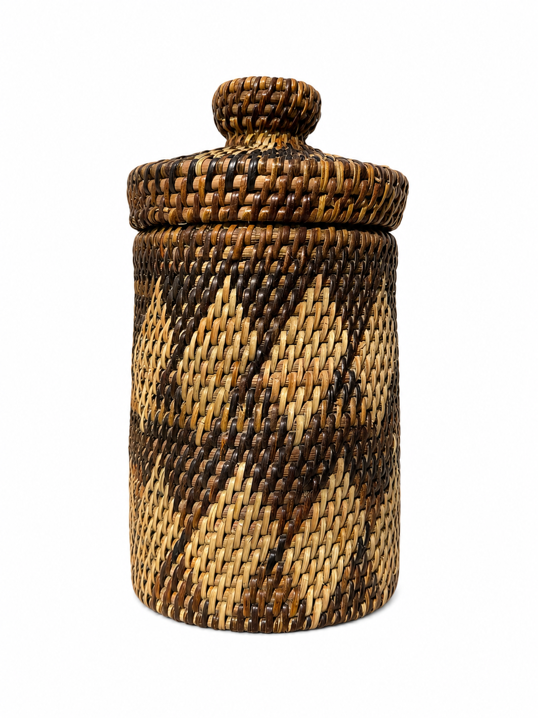 Hand-Woven Cylinder Container with Lid