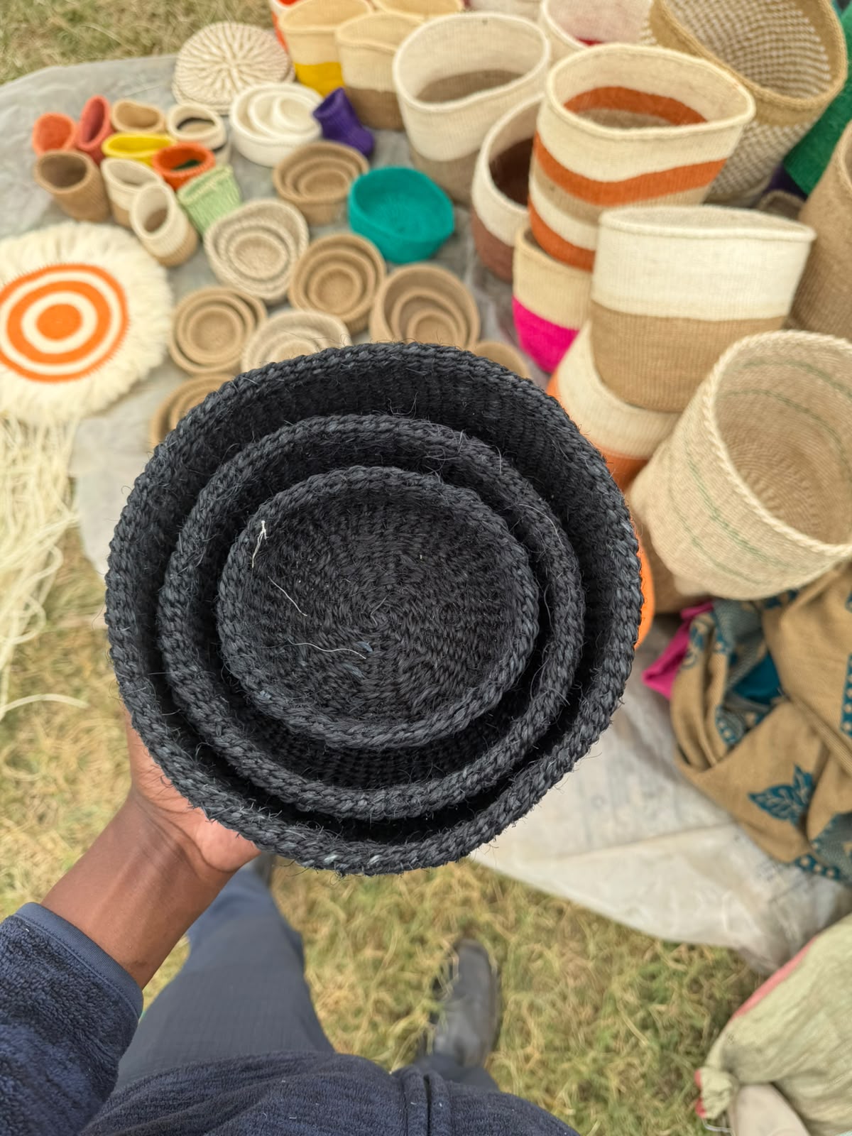 Black Nested Sisal Bowl Set (3-Piece)