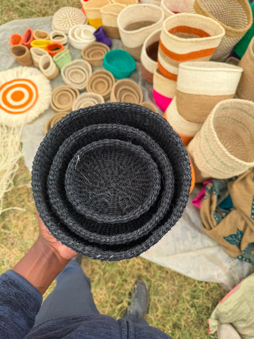 Black Nested Sisal Bowl Set (3-Piece)