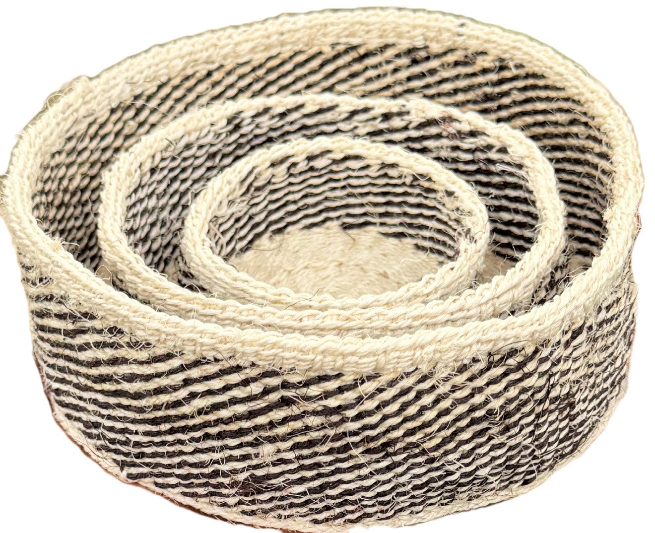 Herringbone Black &amp; White Nested Sisal Bowl Set (3-Piece)
