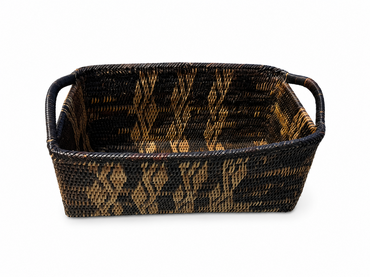 Hand-Woven Rectangular Basket with Handle