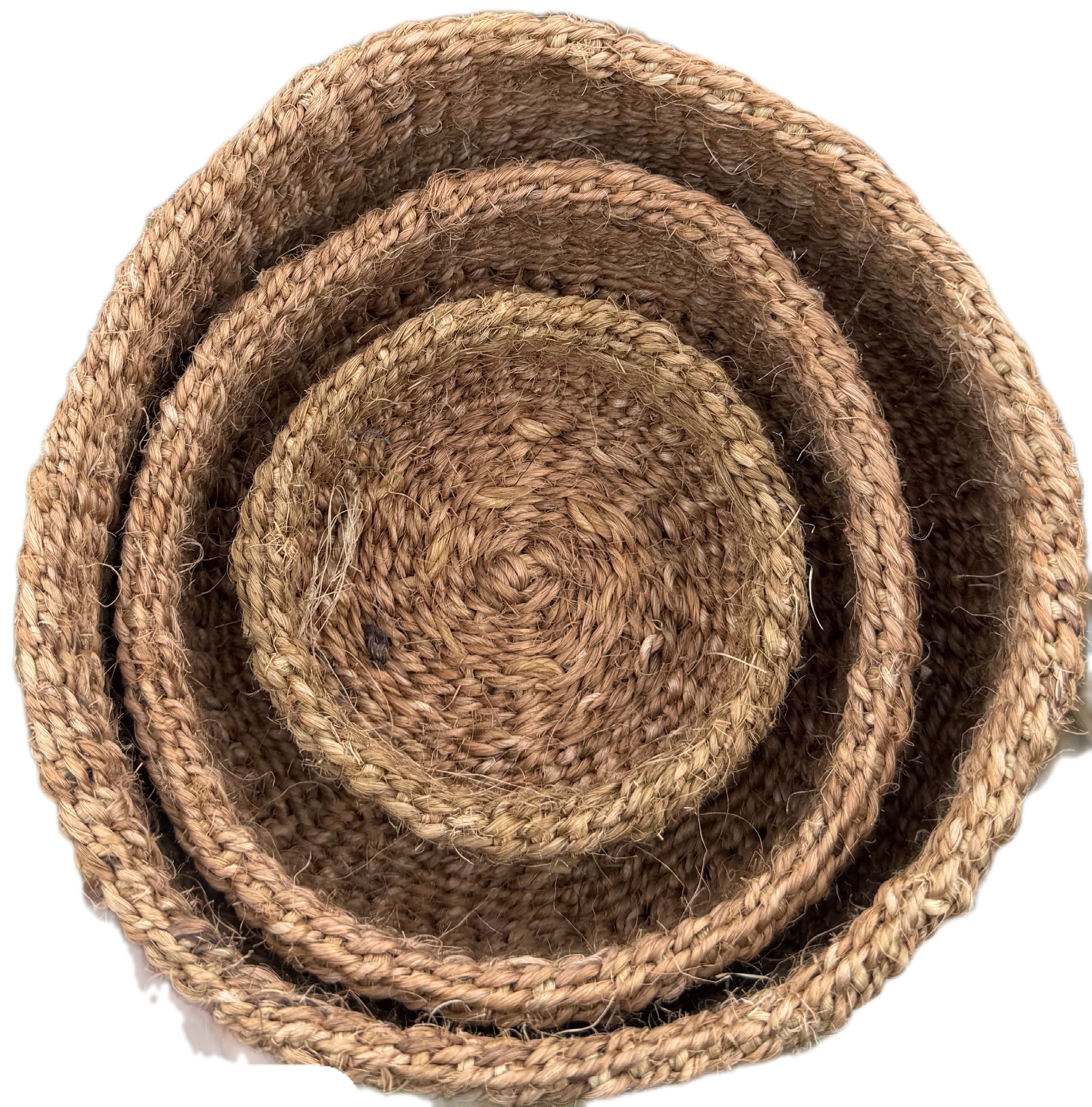 Rustic Brown Nested Sisal Bowl Set (3-Piece)