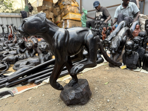 Carved Ebony Cheetah Sculpture