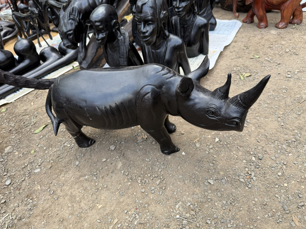 Carved Ebony Two-Horn Rhino Sculpture
