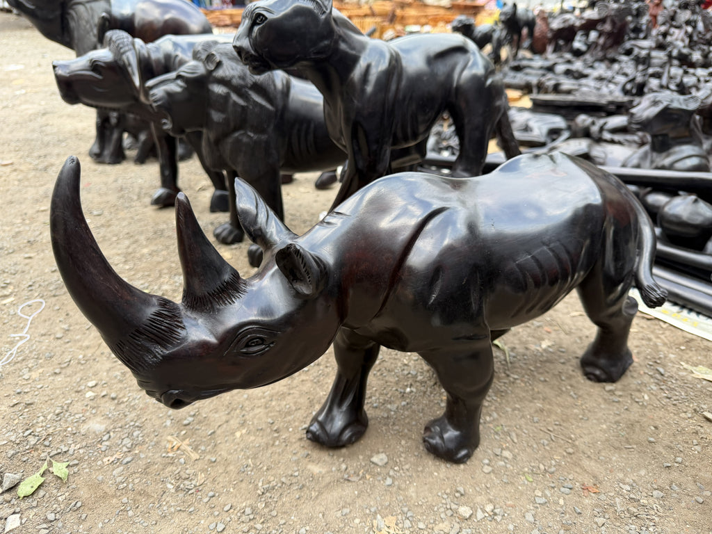 Carved Ebony Two-Horn Rhino Sculpture