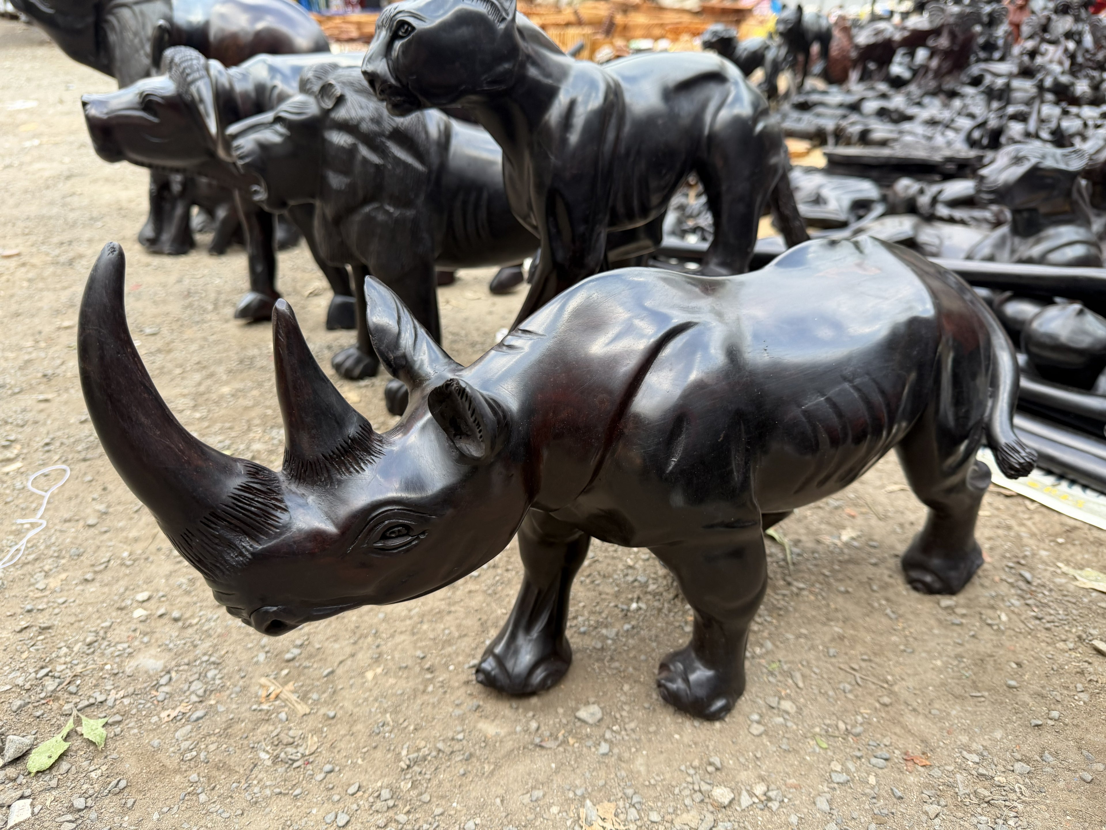 Carved Ebony Two-Horn Rhino Sculpture