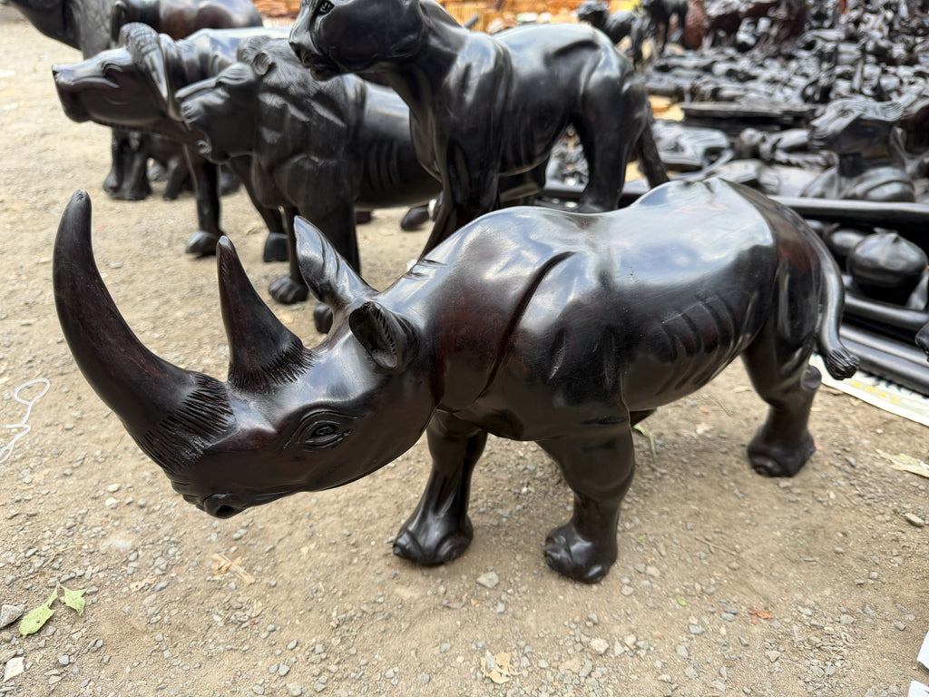 Carved Ebony Two-Horn Rhino Sculpture
