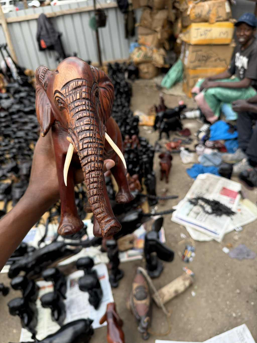 Carved Wooden Elephant Figurine