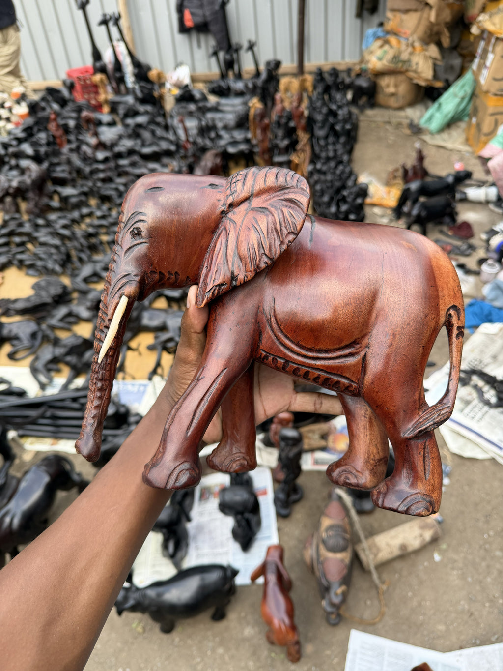 Carved Wooden Elephant Figurine