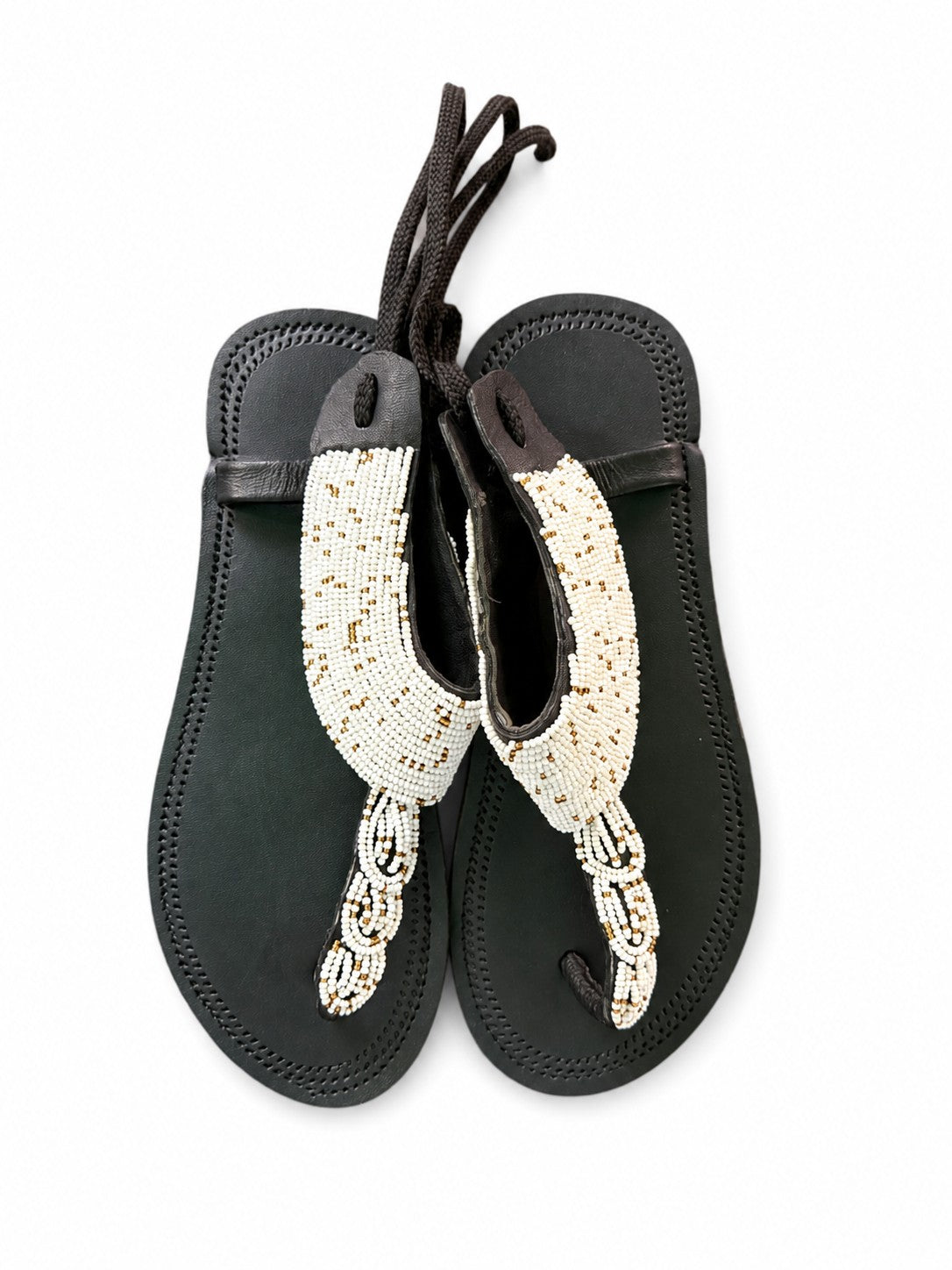 Cowrie Shell Beaded Lace-Up Gladiator Sandals