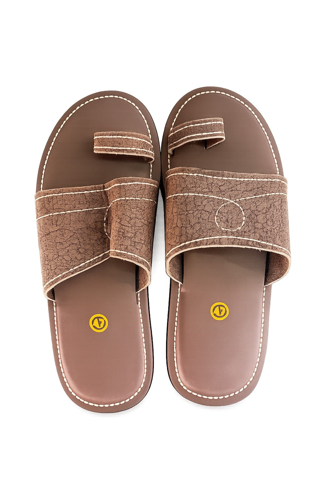 Two-Strap Textured Leather Slide Sandals