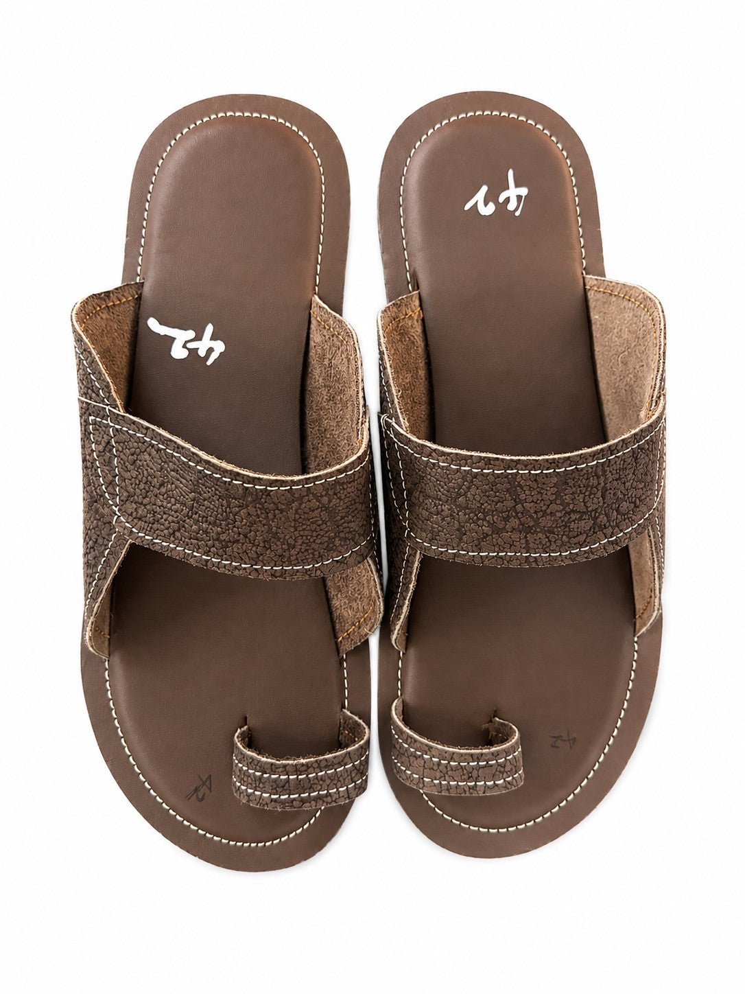 Two-Strap Textured Leather Sandals