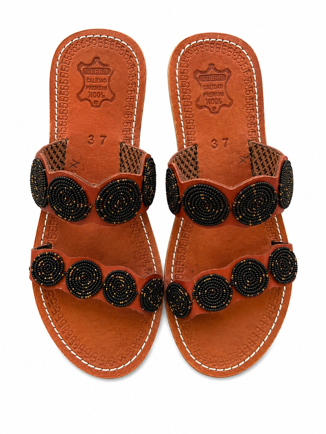 Double-Strap Beaded Medallion Slides
