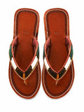 Mottled Leather Beaded V-Strap Sandals