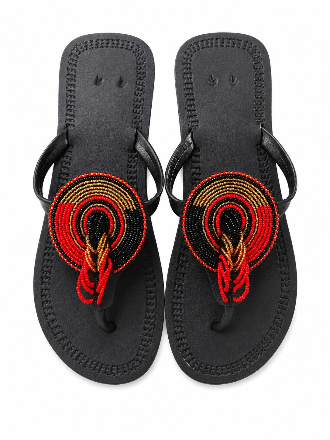 Beaded Medallion Leather Thong Sandals