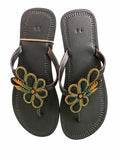 Beaded Flower Leather Thong Sandals