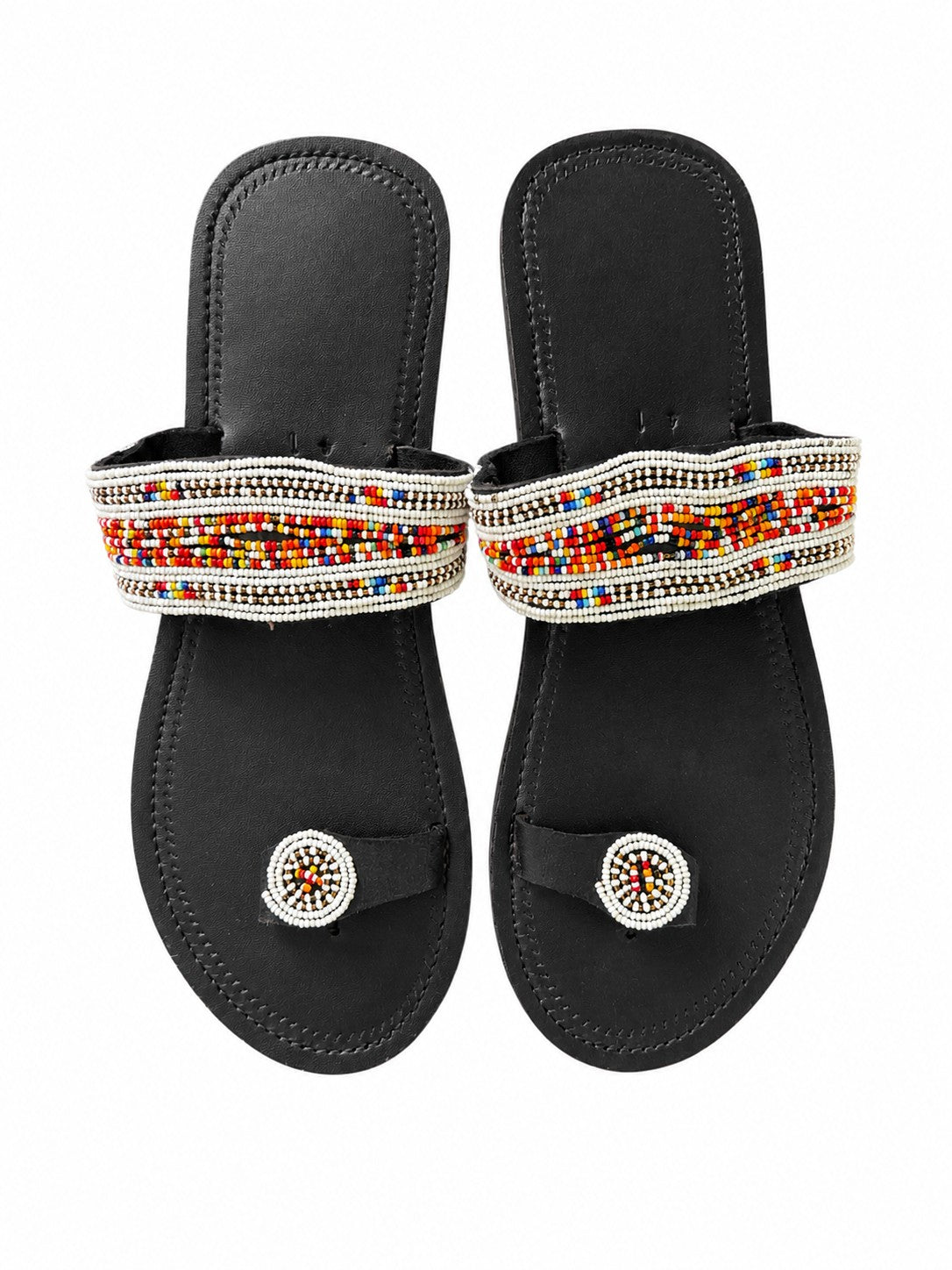 Confetti Beaded Leather Thong Sandals
