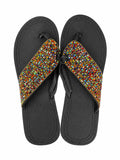 Rainbow Beaded Leather Thong Sandals