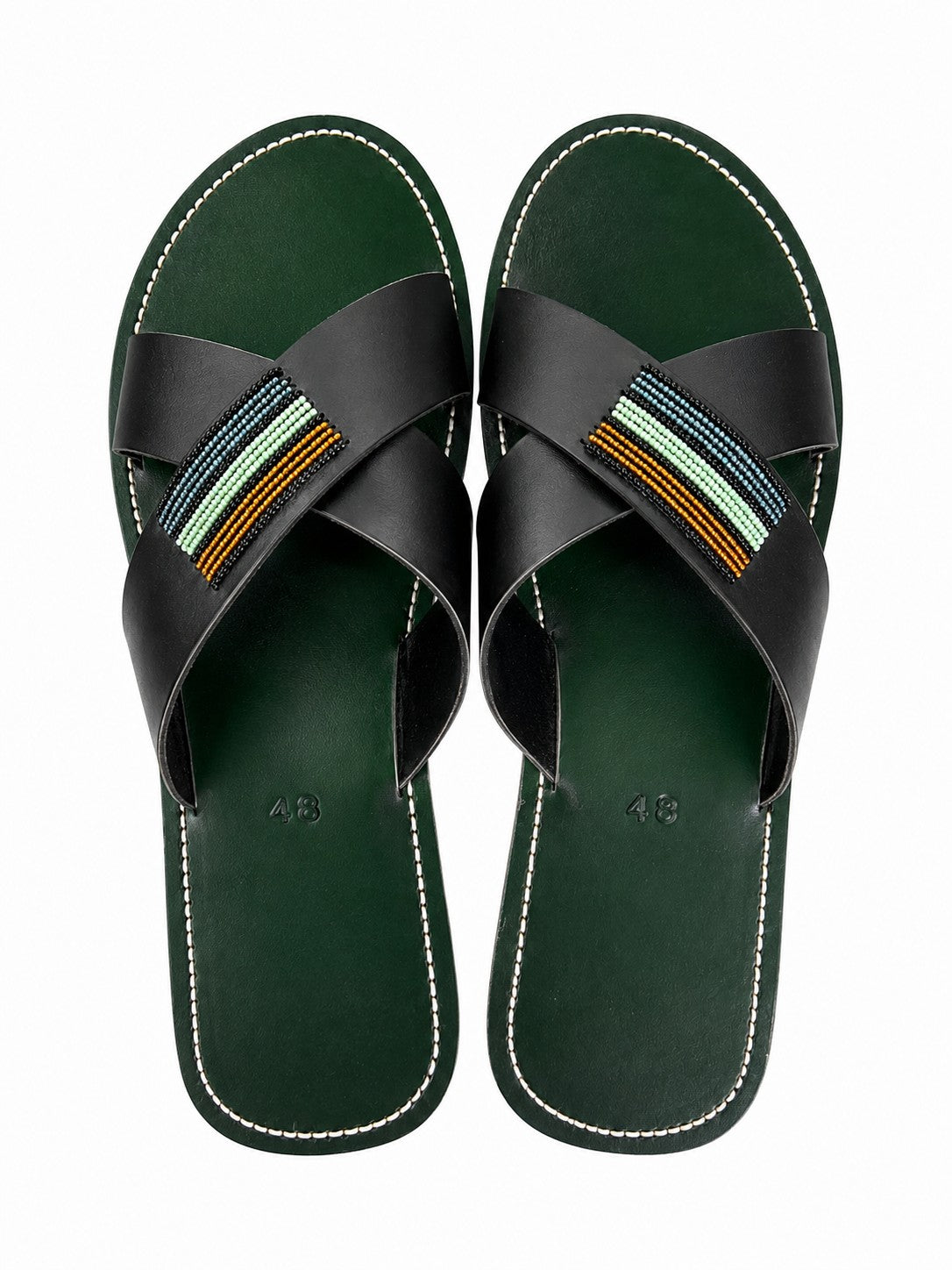 Maasai Beaded Leather Sandals, Crossover Style