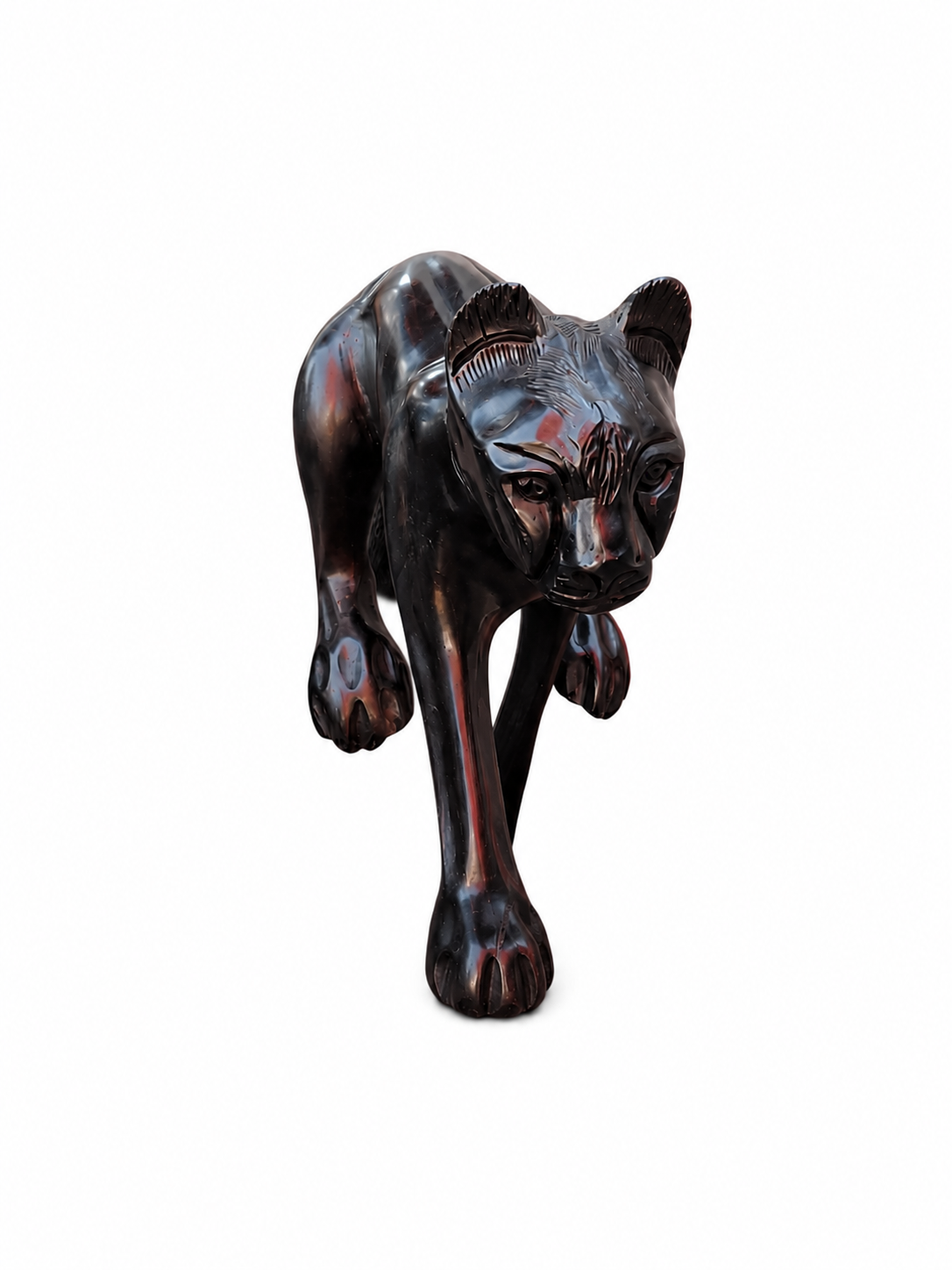Carved Ebony Cheetah Sculpture