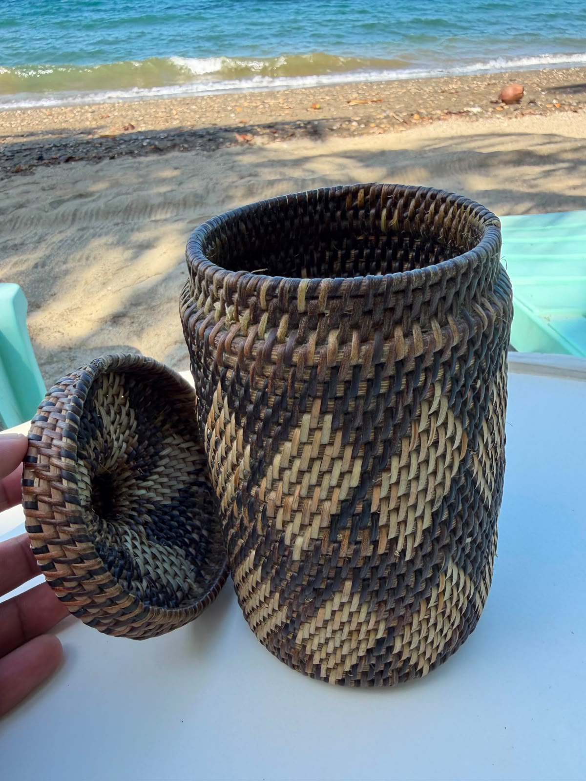 Hand-Woven Cylinder Container with Lid