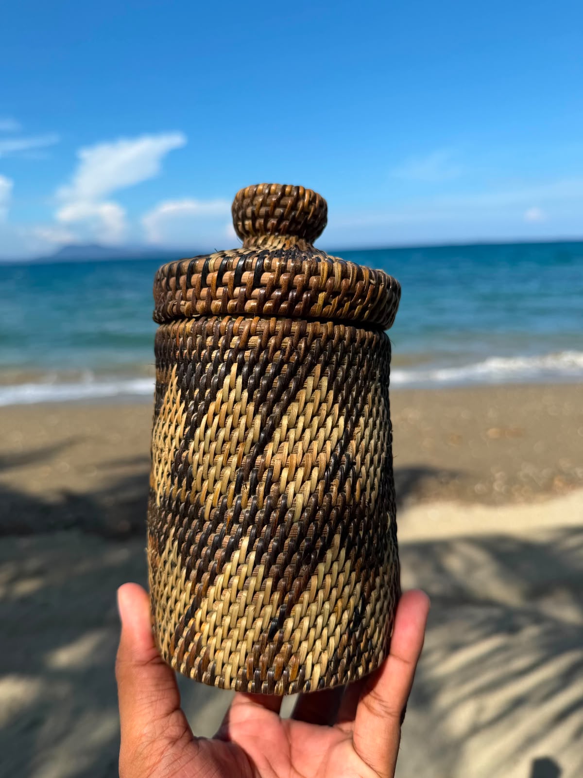 Hand-Woven Cylinder Container with Lid