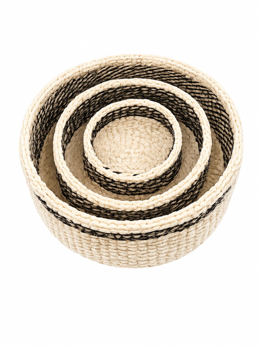Herringbone Black &amp; White Nested Sisal Bowl Set (3-Piece)