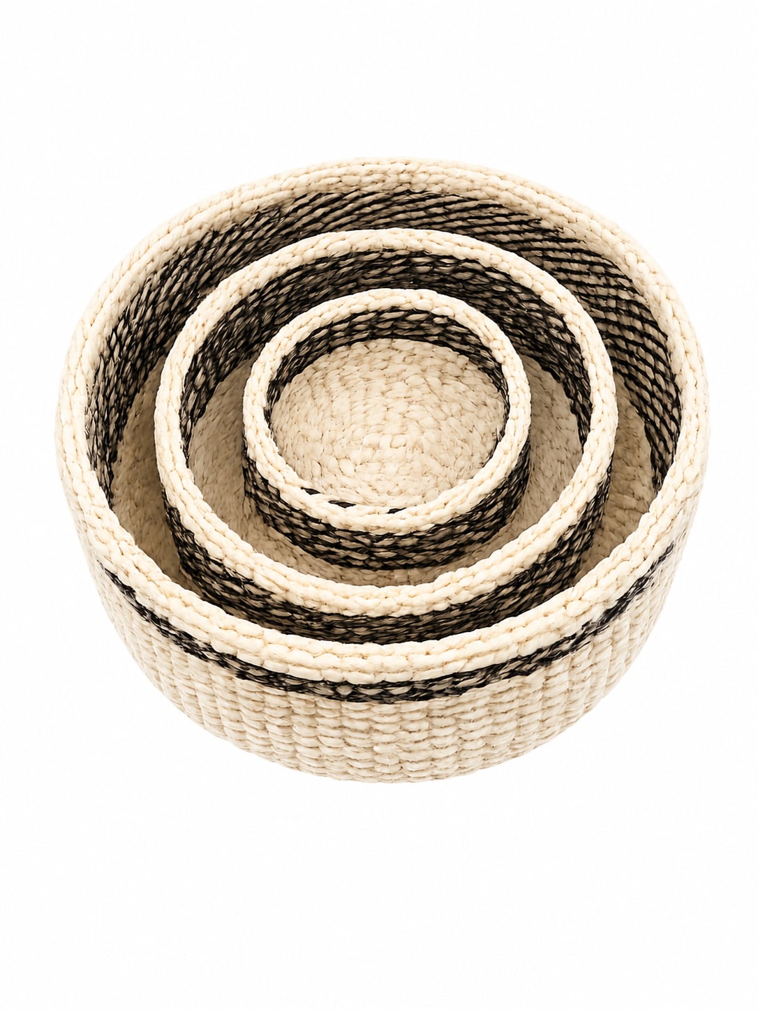 Herringbone Black &amp; White Nested Sisal Bowl Set (3-Piece)